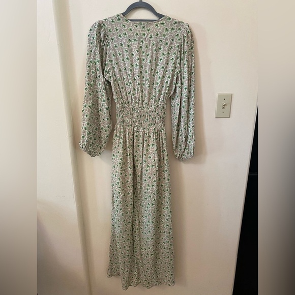 Dress Forum Green Floral Maxi Dress Long Sleeve Smocked Waist Boho Size S - Picture 9 of 9